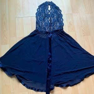 La Vie En Rose Hand Dyed Blue Halter Lingerie